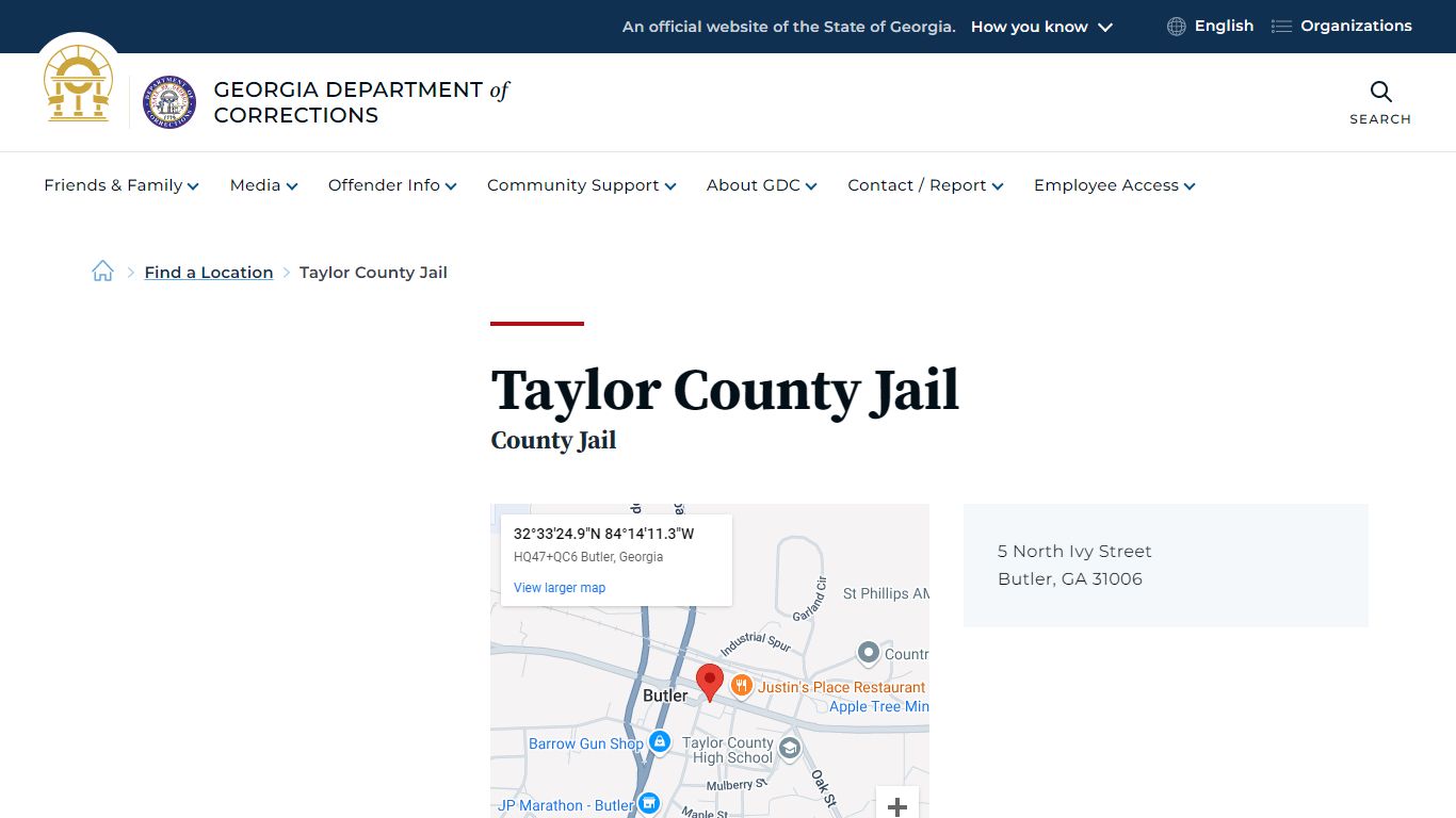 Taylor County Jail | Georgia Department of Corrections