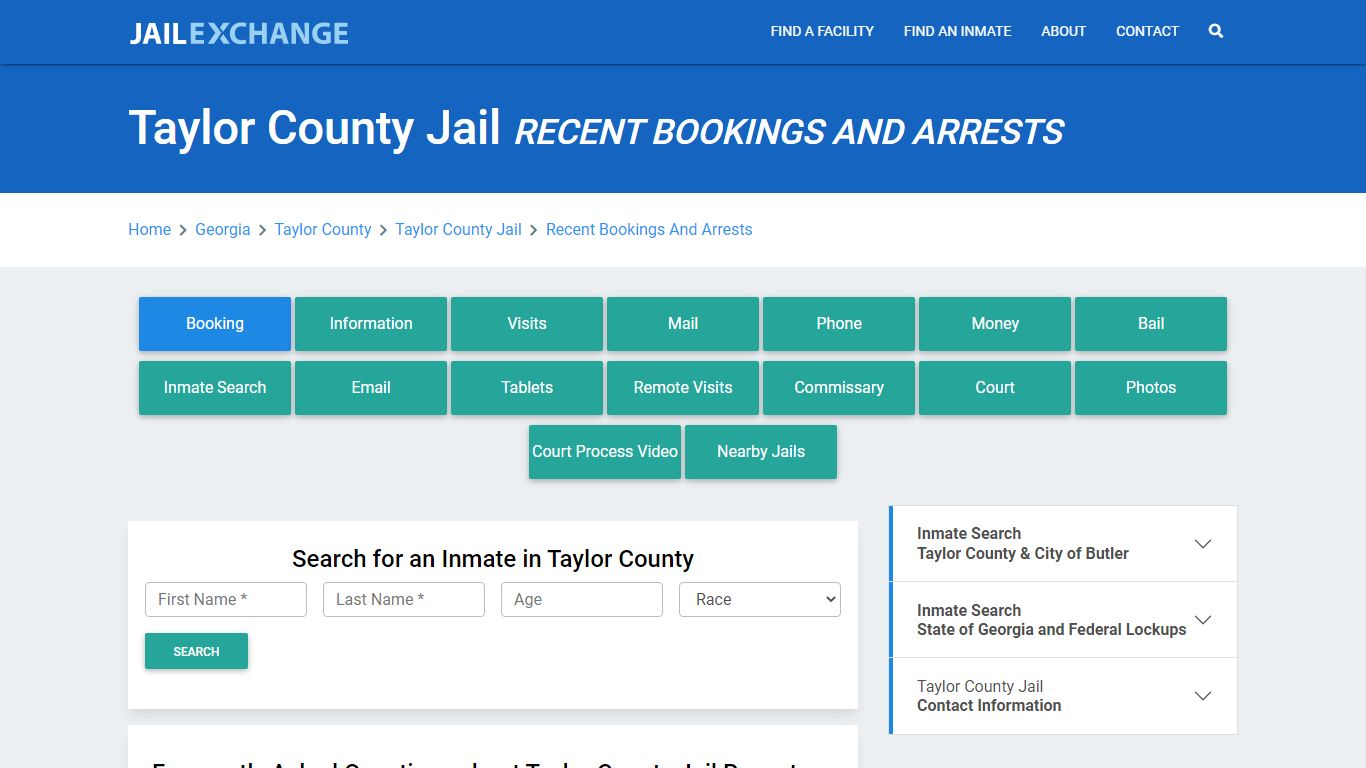 Taylor County Jail GA Recent Arrests and Bookings - Jail Exchange